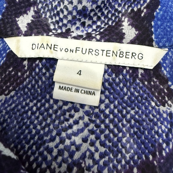 Diane Von Furstenberg Lorelei top women's 4 blue snake nature boho colorful blue - Picture 9 of 13